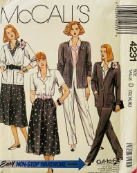4231 MCCALLS 1989 UNLINED JACKET, BUTTON SHIRT, PLEAT SKIRT, PANTS PATTERN 12-16 UNCUT